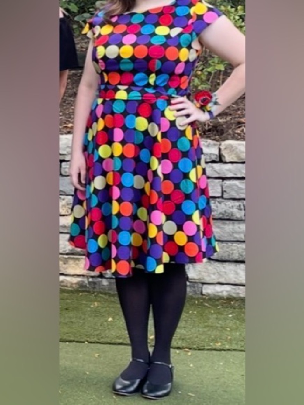 Women’s XL, cap sleeve, Multicolor Polka Dot Tie-Waist Dress - Picture 4 of 4